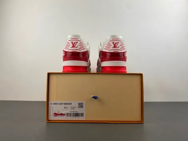 Louis Vuitton LV Trainer White Red Monogram Leather Glossy Overlays Lifestyle Sneakers 17