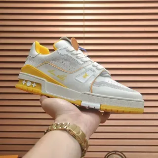 Louis Vuitton LV Trainer White Yellow Layered Leather Upper Sculpted Dual-Density Midsole Lifestyle Sneakers