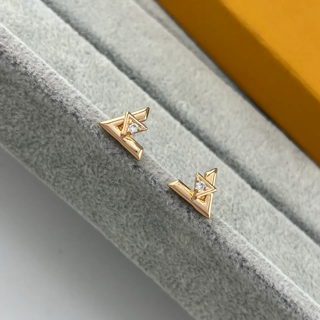 Louis Vuitton LV Volt Gold Silver Geometric V-Shaped Crystal-Set Earrings 3