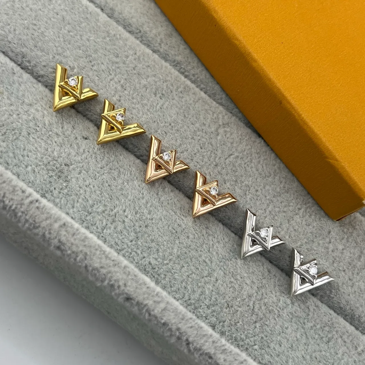 Louis Vuitton LV Volt Gold Silver Geometric V-Shaped Crystal-Set Earrings 6