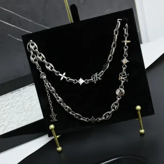 Louis Vuitton Mixed-Link Monogram Charm Silver-Tone Necklaces
