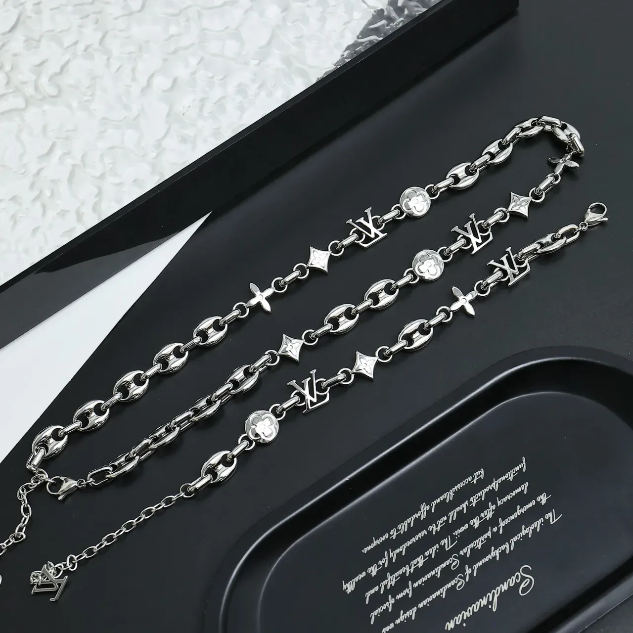 Louis Vuitton Mixed-Link Monogram Charm Silver-Tone Necklaces 3