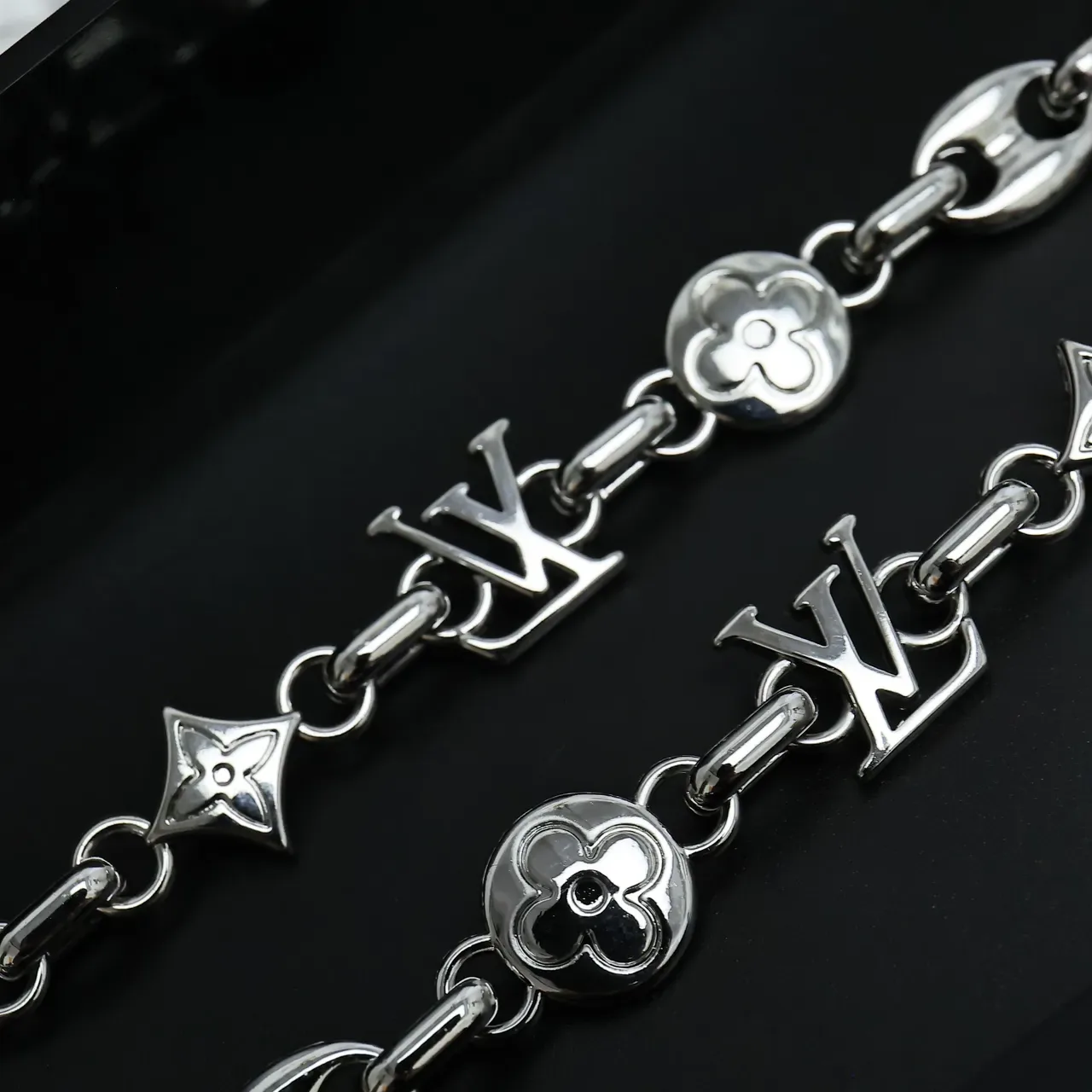 Louis Vuitton Mixed-Link Monogram Charm Silver-Tone Necklaces 6
