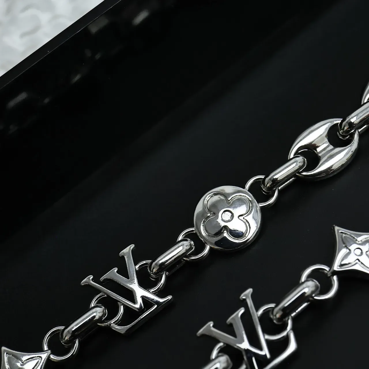 Louis Vuitton Mixed-Link Monogram Charm Silver-Tone Necklaces 7