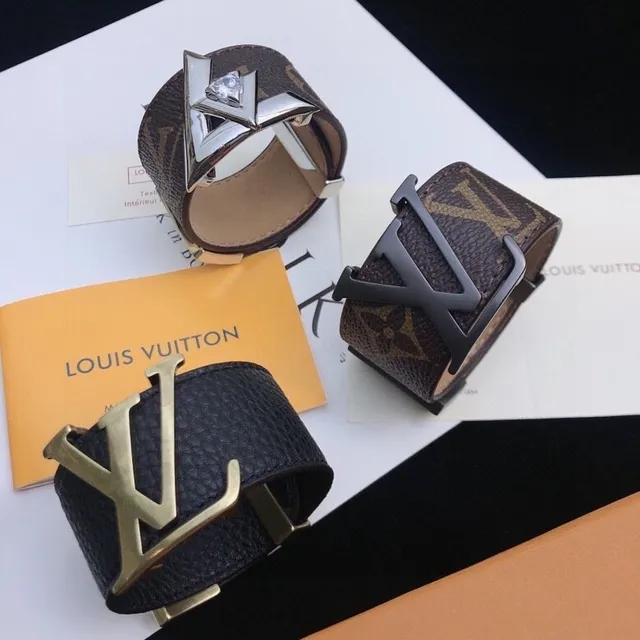 Louis Vuitton Monogram and Leather Wide Cuff Bracelets 2