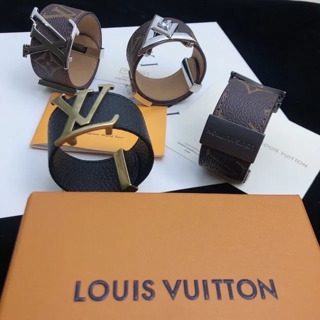 Louis Vuitton Monogram and Leather Wide Cuff Bracelets 3