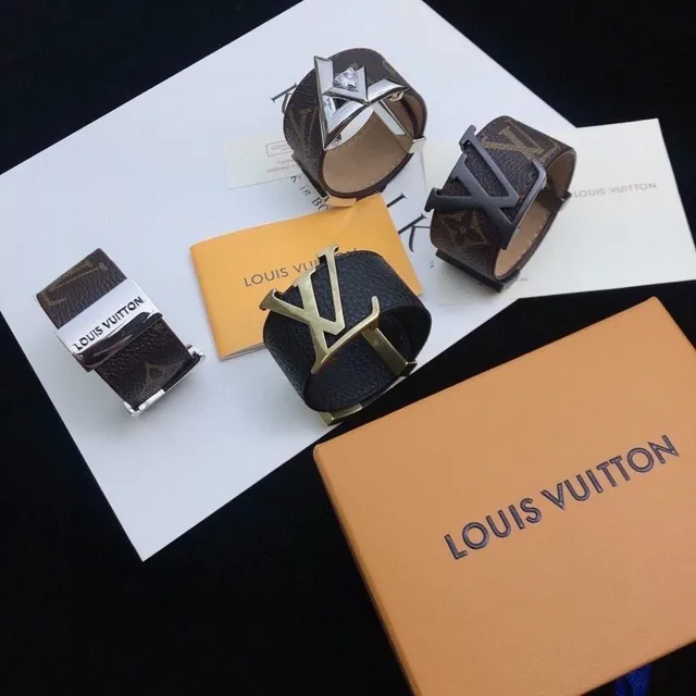 Louis Vuitton Monogram and Leather Wide Cuff Bracelets 4