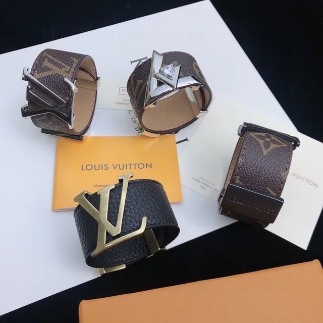 Louis Vuitton Monogram and Leather Wide Cuff Bracelets 5
