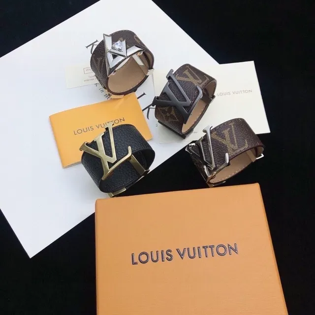 Louis Vuitton Monogram and Leather Wide Cuff Bracelets 6