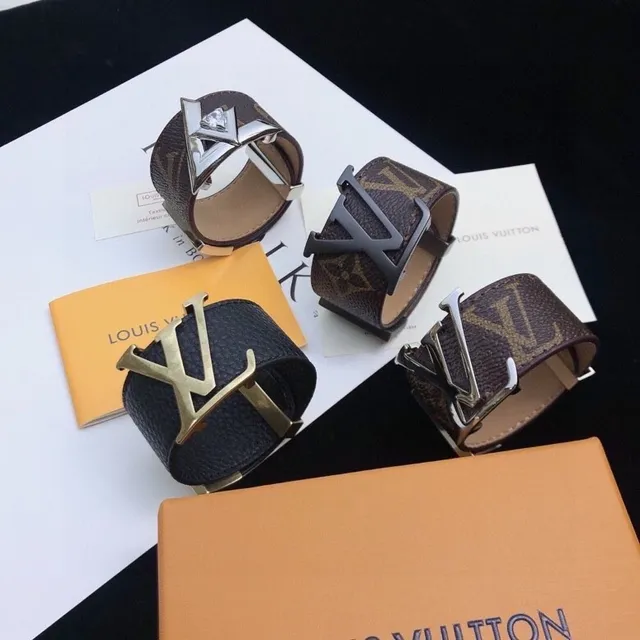 Louis Vuitton Monogram and Leather Wide Cuff Bracelets 7
