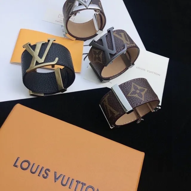 Louis Vuitton Monogram and Leather Wide Cuff Bracelets 8