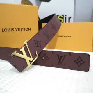 Louis Vuitton Monogram Belt Burgundy Gold-Tone Leather Belt