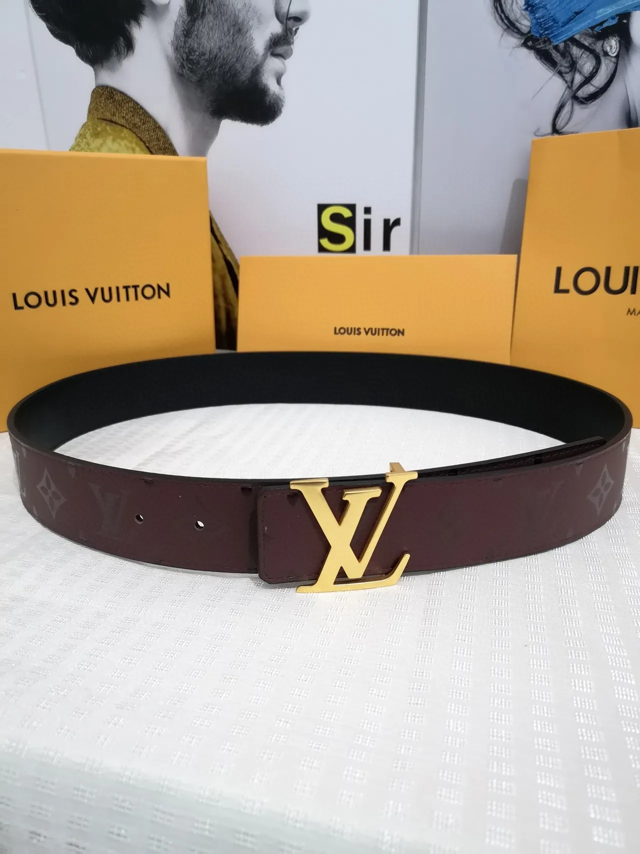 Louis Vuitton Monogram Belt Burgundy Gold-Tone Leather Belt 2