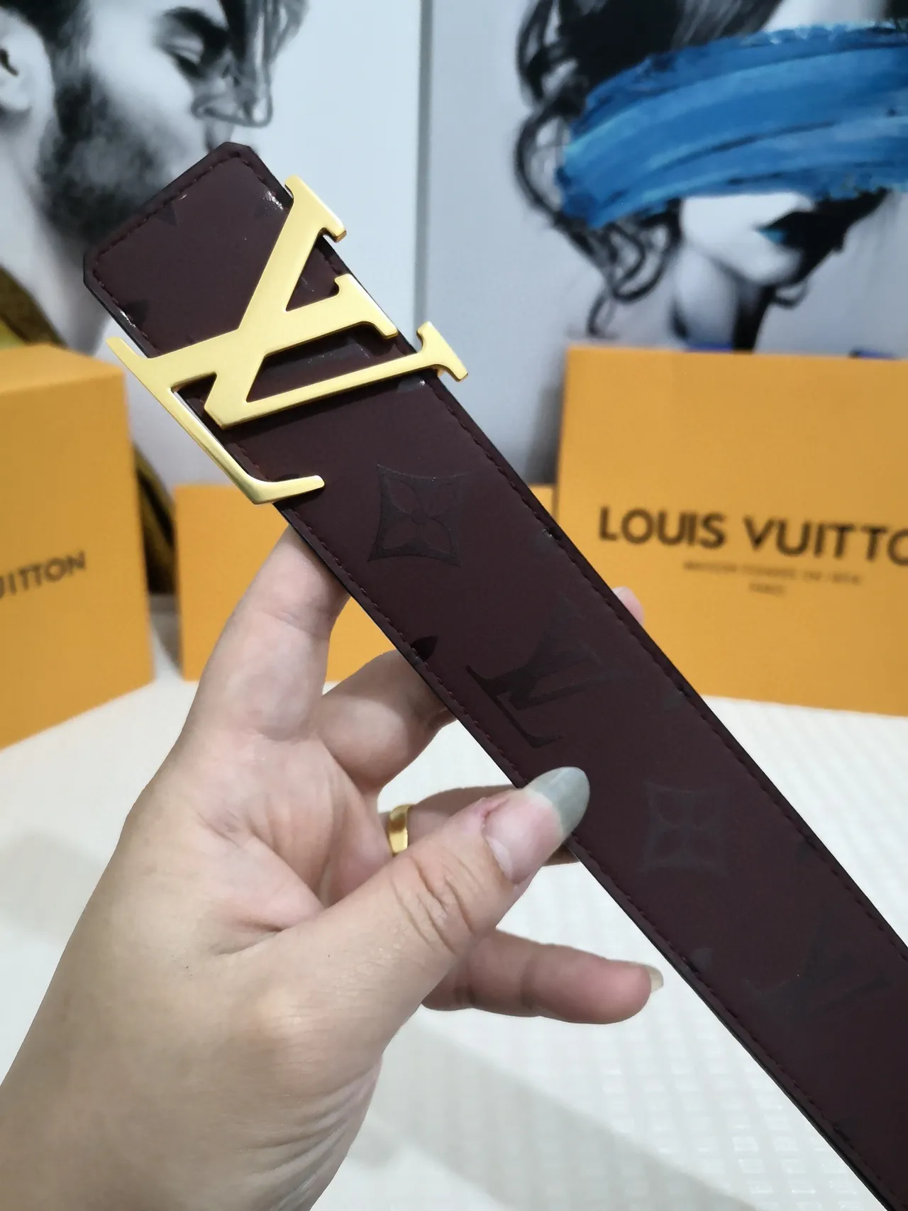 Louis Vuitton Monogram Belt Burgundy Gold-Tone Leather Belt 5