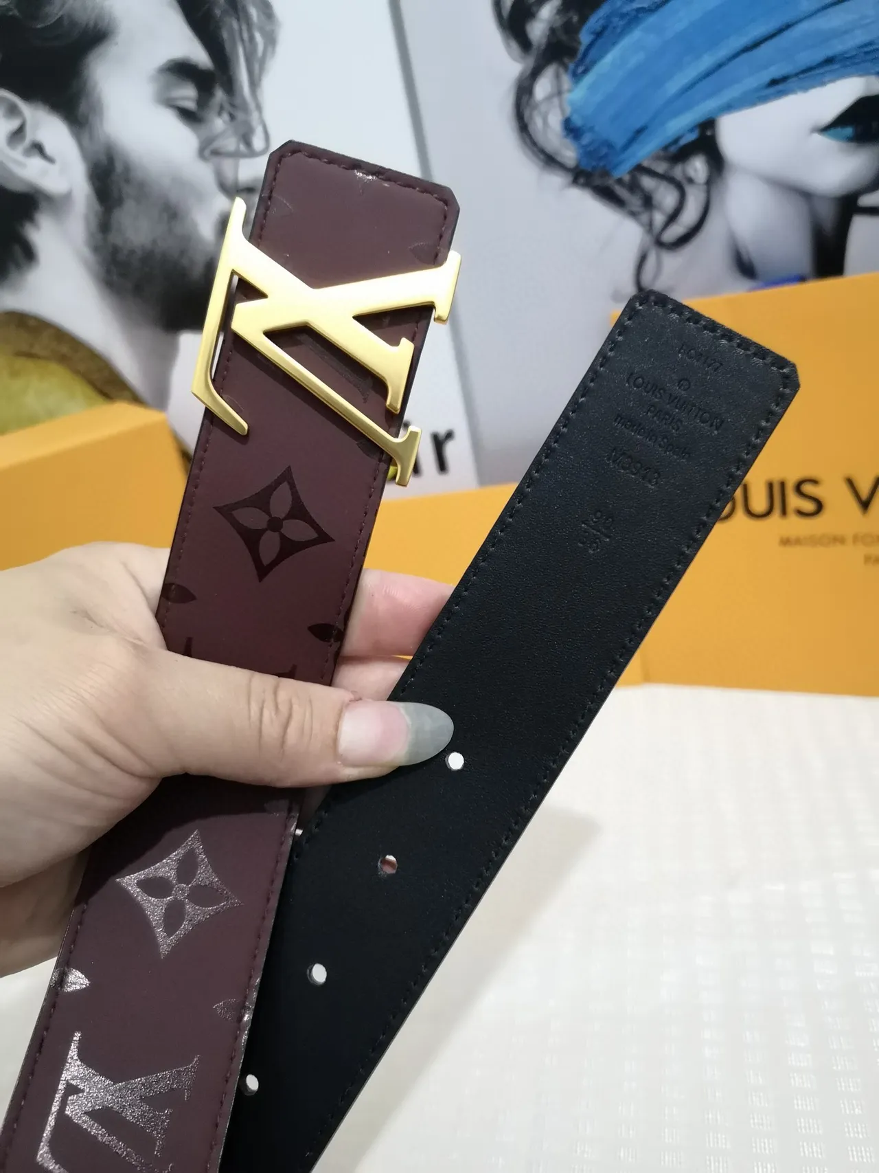 Louis Vuitton Monogram Belt Burgundy Gold-Tone Leather Belt 6