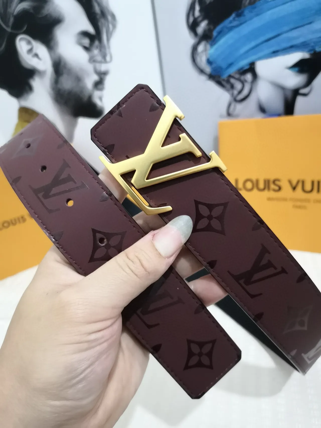 Louis Vuitton Monogram Belt Burgundy Gold-Tone Leather Belt 7
