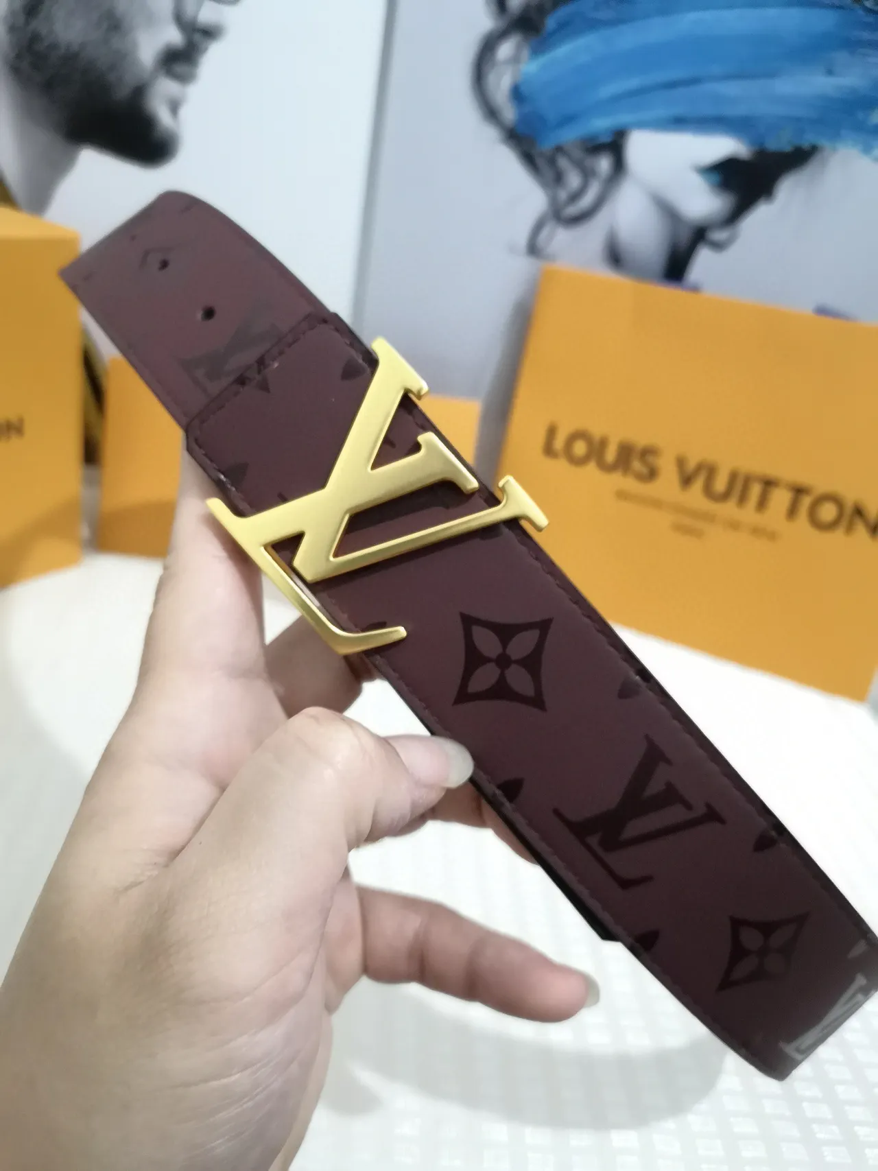 Louis Vuitton Monogram Belt Burgundy Gold-Tone Leather Belt 8