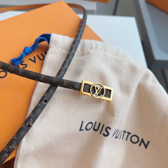 Louis Vuitton Monogram Canvas Belt Brown Gold LV Buckle Leather Belt 3