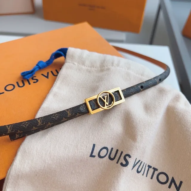 Louis Vuitton Monogram Canvas Belt Brown Gold LV Buckle Leather Belt 5