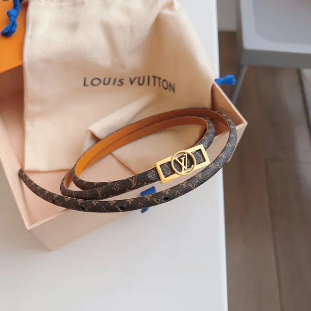 Louis Vuitton Monogram Canvas Belt Brown Gold LV Buckle Leather Belt 8