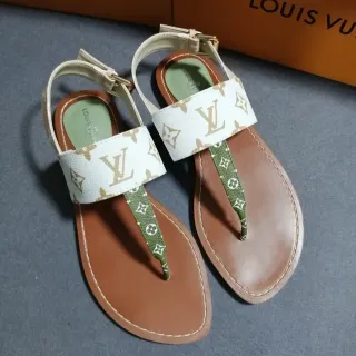 Louis Vuitton مونوغرام كانفاس ثونج ساندل أبيض زيتوني بني فاتح ساندل كاجوال