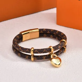 سوار يد Louis Vuitton Monogram بني ذهبي كورد دبل ويب جلد