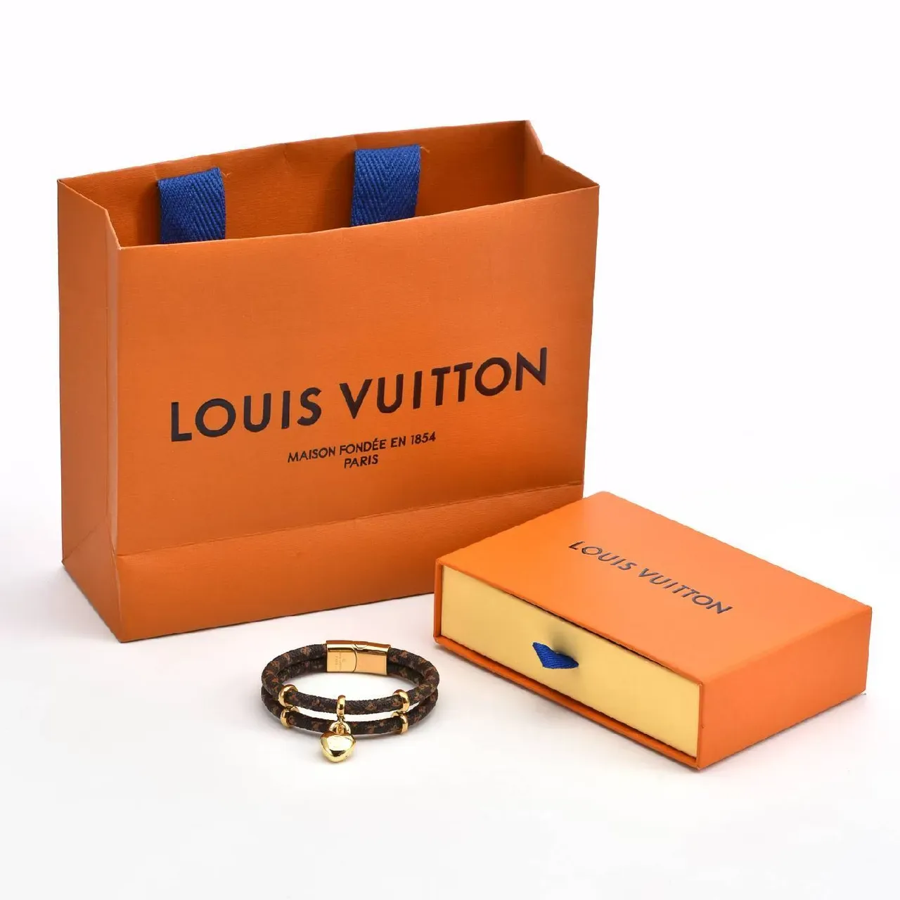 Louis Vuitton Monogram Cord Bracelet Brown Gold Double-Wrap Leather Bracelet 2