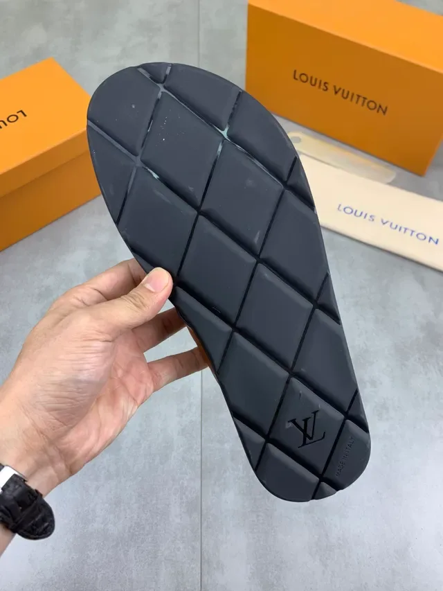 Louis Vuitton Monogram Cross-Strap Black and Tan Slippers 2