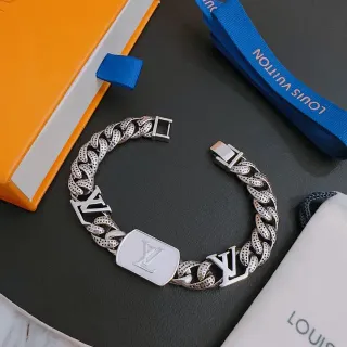 Louis Vuitton Monogram Curb-Link Silver-Tone pulseira