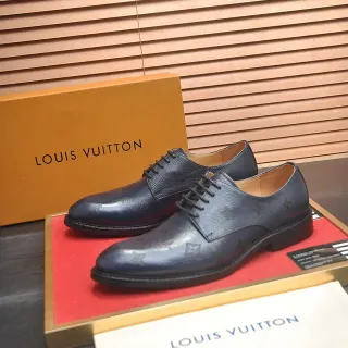 Louis Vuitton Monogram-Embossed Navy Blue Oxford Shoes
