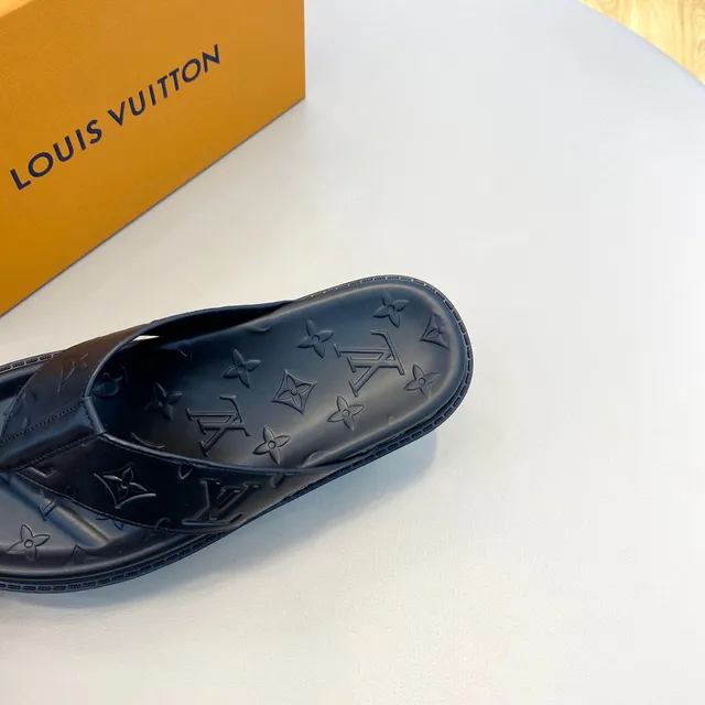Louis Vuitton Monogram-Embossed Navy Blue Slippers 3