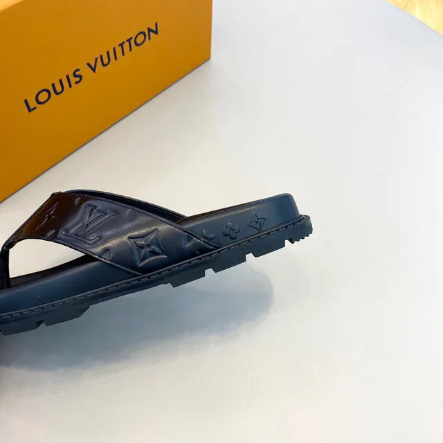 Louis Vuitton Monogram-Embossed Navy Blue Slippers 4