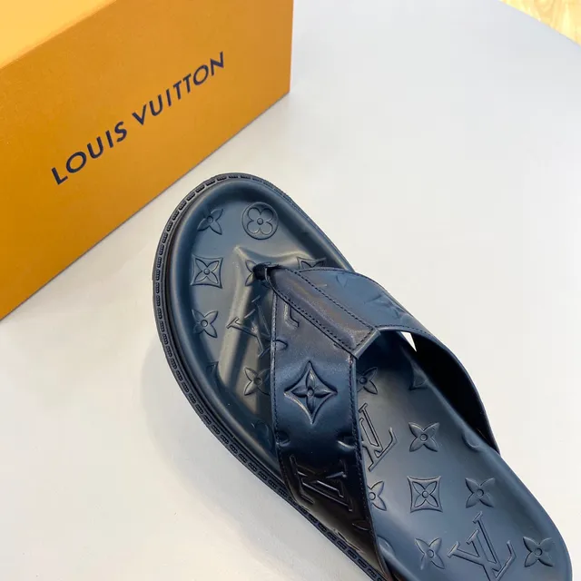 Louis Vuitton Monogram-Embossed Navy Blue Slippers 5