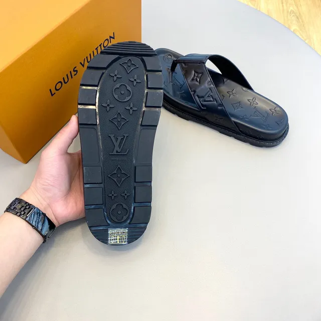 Louis Vuitton Monogram-Embossed Navy Blue Slippers 6