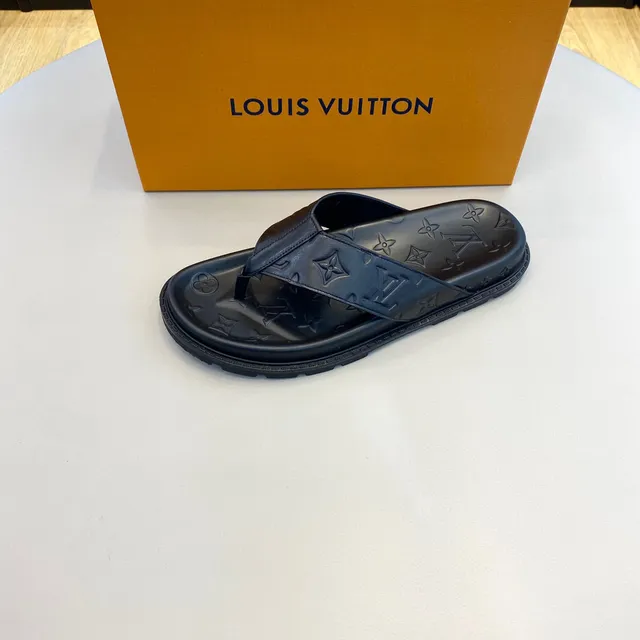 Louis Vuitton Monogram-Embossed Navy Blue Slippers 7