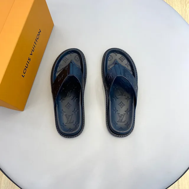 Louis Vuitton Monogram-Embossed Navy Blue Slippers 8