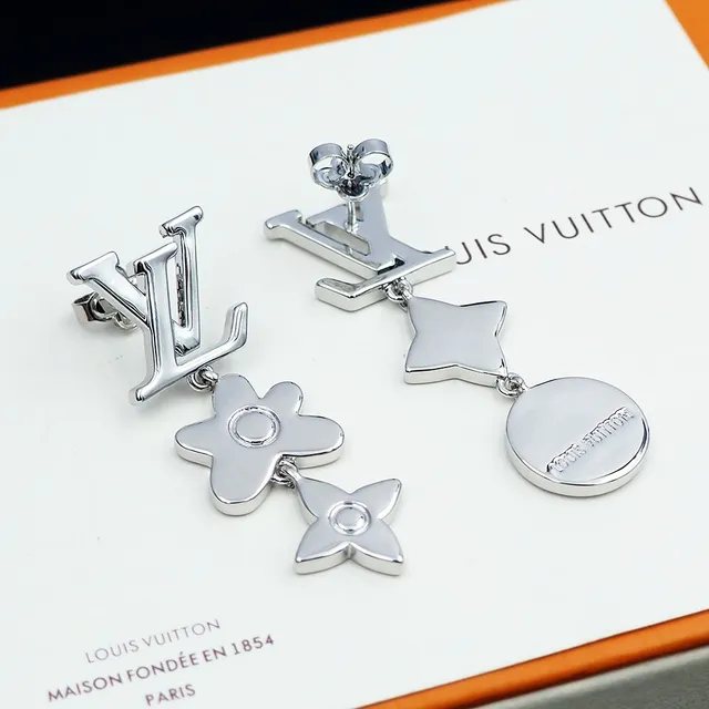 Louis Vuitton Monogram Flower and Quatrefoil Asymmetrical Dangle Earrings 5