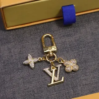 Louis Vuitton Monogram Flower and Star Charm Keyholder Gold Blue Metal Crystal-Encrusted Charms Bracelet