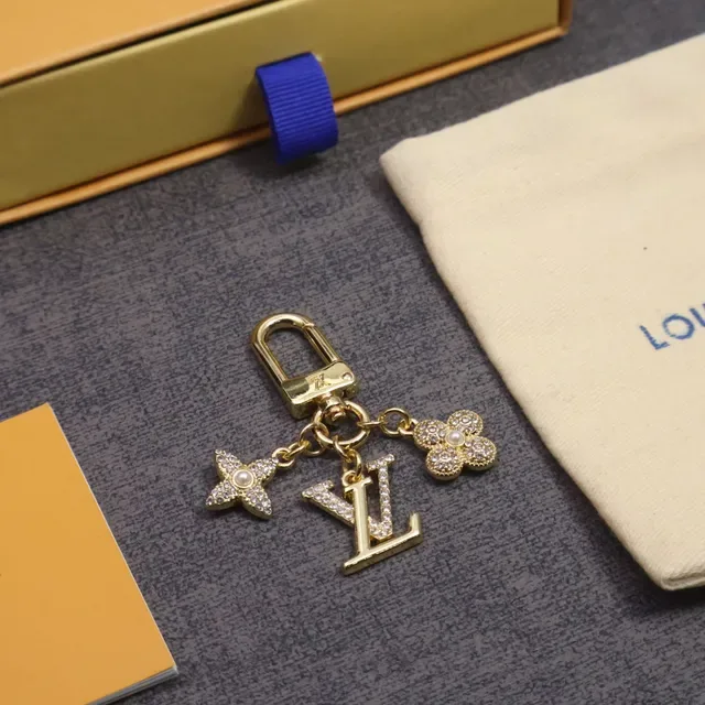 Louis Vuitton Monogram Flower and Star Charm Keyholder Gold Blue Metal Crystal-Encrusted Charms Bracelet 6