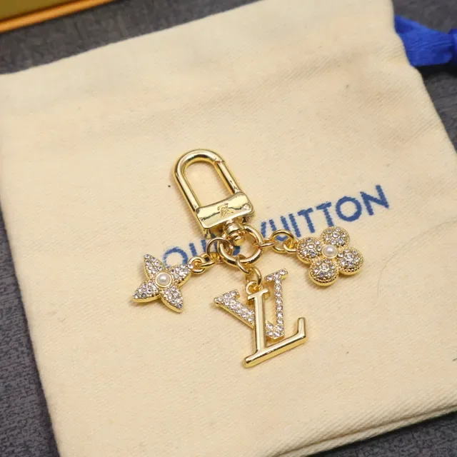 Louis Vuitton Monogram Flower and Star Charm Keyholder Gold Blue Metal Crystal-Encrusted Charms Bracelet 7