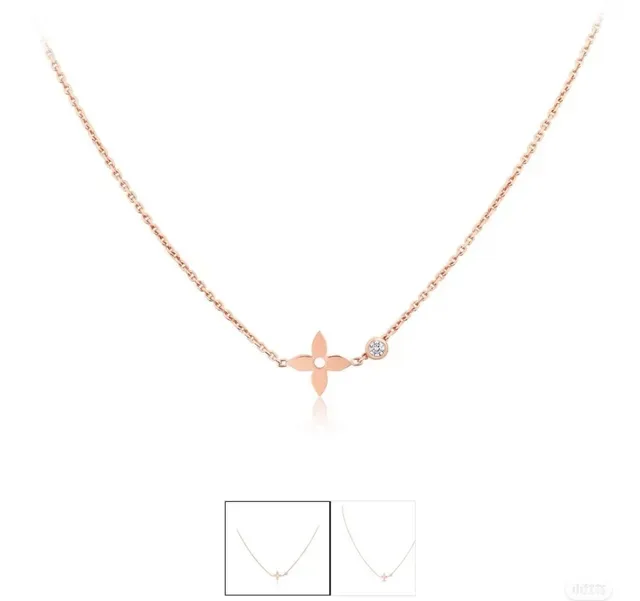 Louis Vuitton Monogram Flower Gold Silver Four-Petal Motif Fine Chain Necklace 4