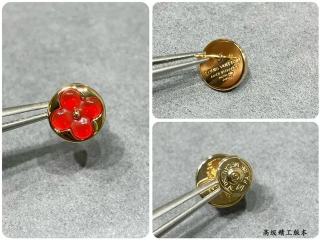 Louis Vuitton Monogram Flower Red Enamel Gold-Tone Asymmetrical Stud Earrings 2