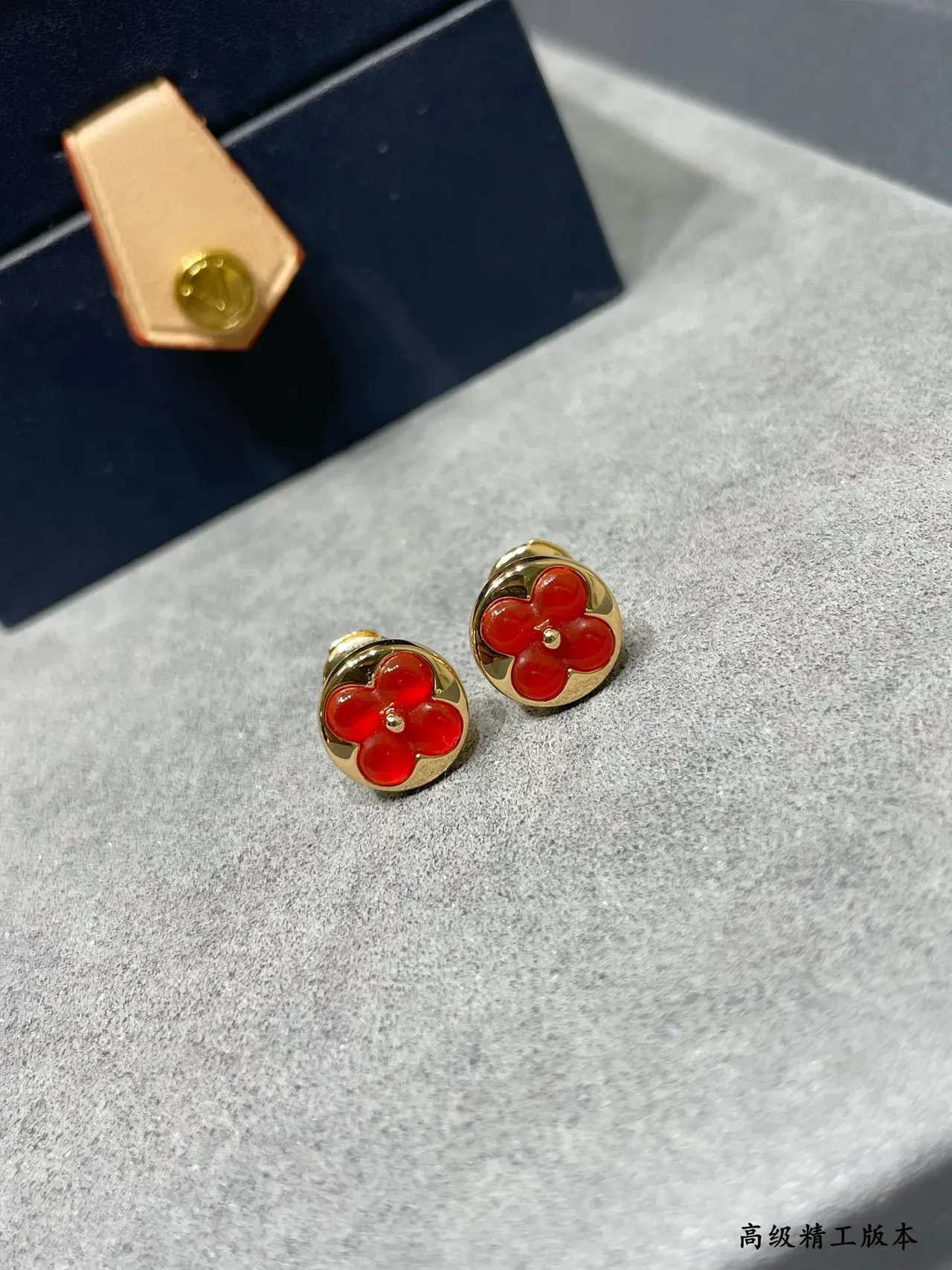 Louis Vuitton Monogram Flower Red Enamel Gold-Tone Asymmetrical Stud Earrings 6