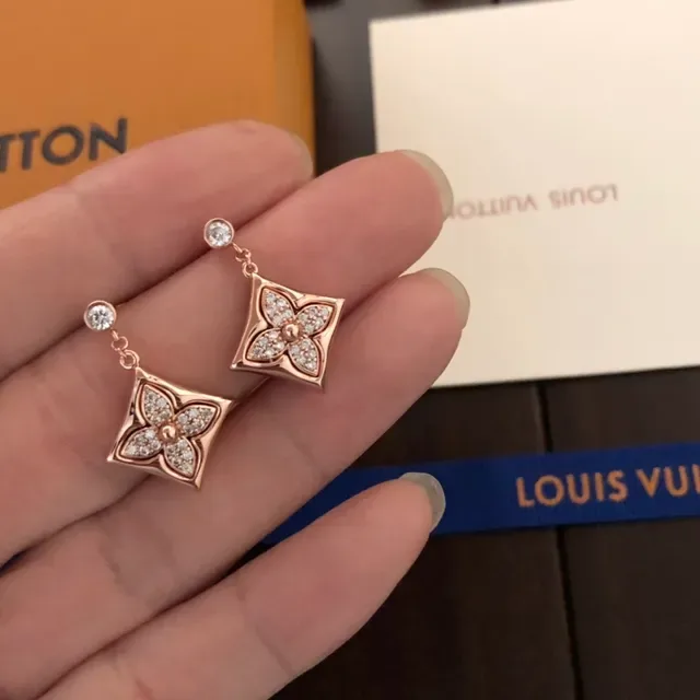 Louis Vuitton Monogram Flower Rose Gold Pavé Crystal Earrings 6