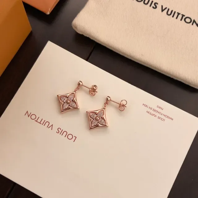 Louis Vuitton Monogram Flower Rose Gold Pavé Crystal Earrings 7