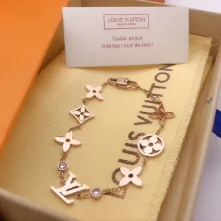 Louis Vuitton Monogram Flower Rose Gold-Tone Enamel and Crystal Charm Bracelet