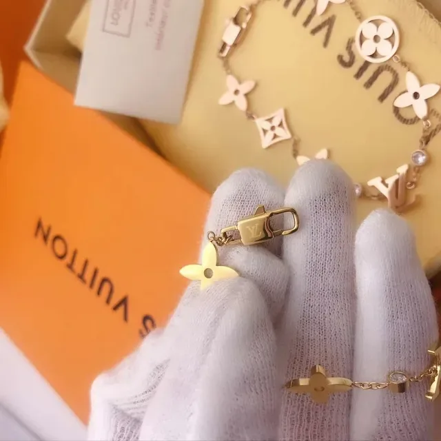 Louis Vuitton Monogram Flower Rose Gold-Tone Enamel and Crystal Charm Bracelet 2