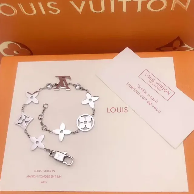 Louis Vuitton Monogram Flower Rose Gold-Tone Enamel and Crystal Charm Bracelet 4