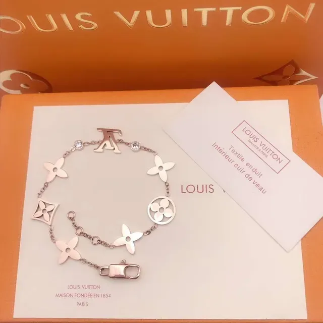 Louis Vuitton Monogram Flower Rose Gold-Tone Enamel and Crystal Charm Bracelet 5