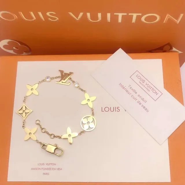 Louis Vuitton Monogram Flower Rose Gold-Tone Enamel and Crystal Charm Bracelet 6